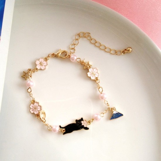 cherry blossom kitty bracelet